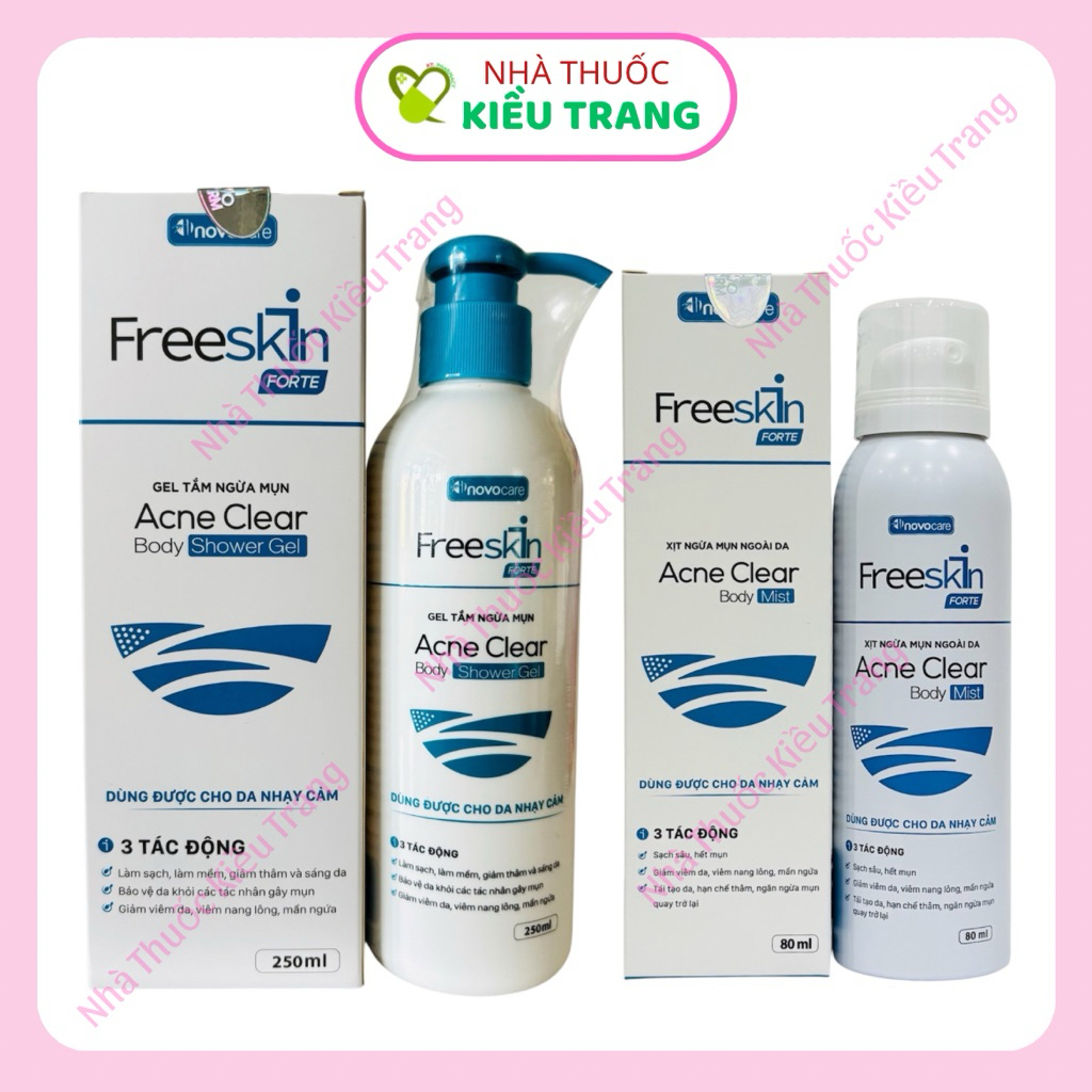 Combo Freeskin Forte - Xịt mụn Freeskin Forte & Gel tắm Freeskin Forte - Hết mụn, mờ thâm, sáng da