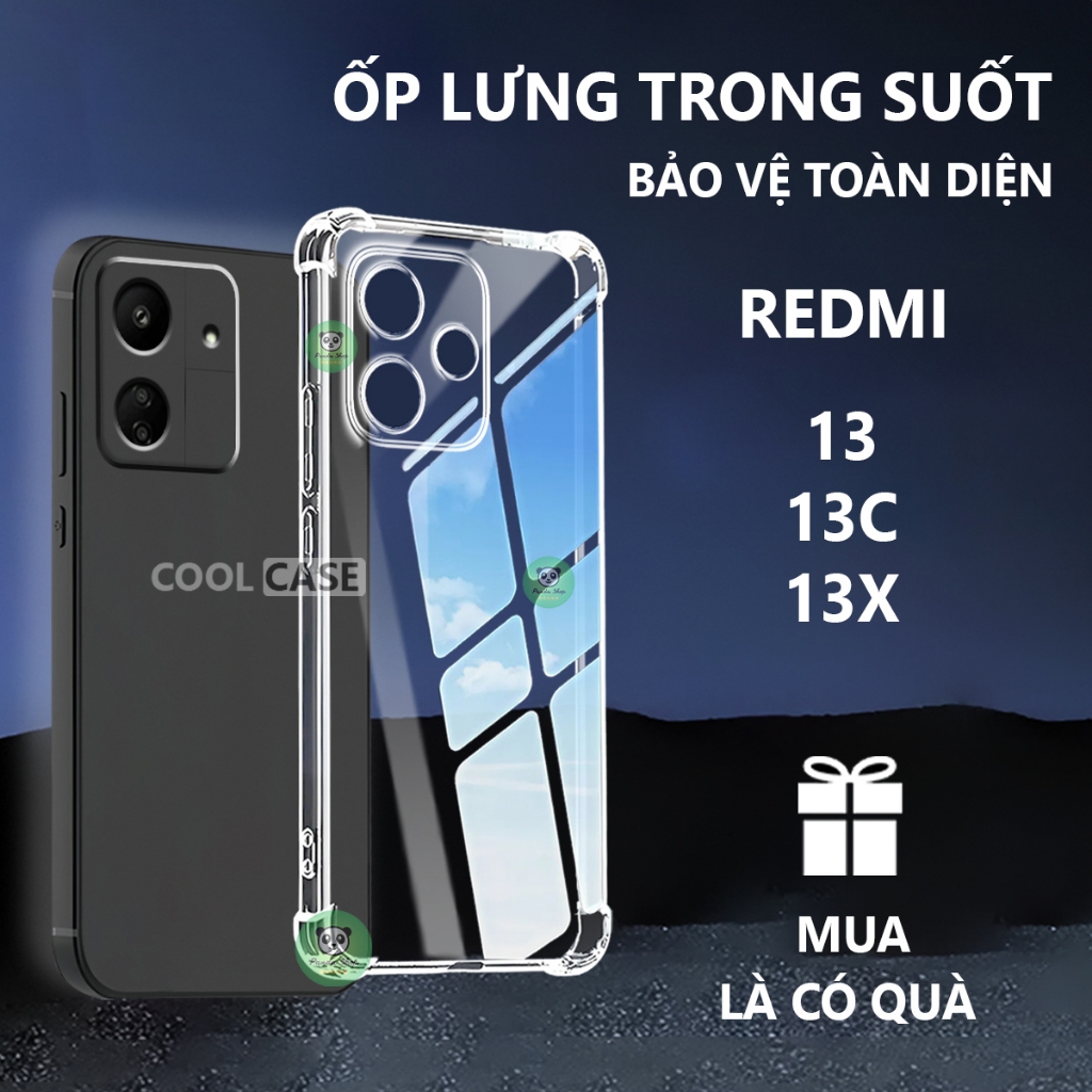 Ốp lưng chống sốc Redmi 13 / 13C/ 13X trong suốt, silicon, bảo vệ camera-Cool Case