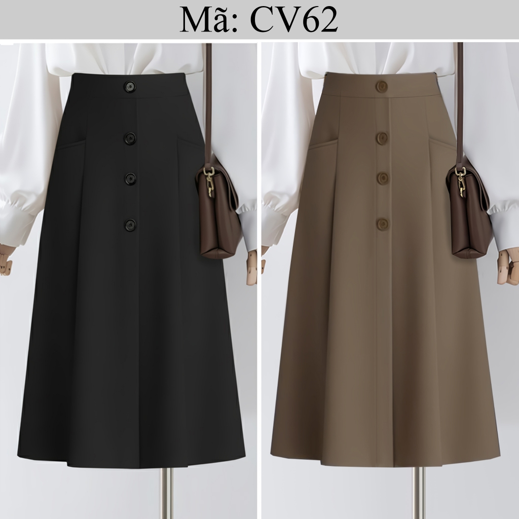 CV62: Chân váy dáng chữ A phối 3 cúc, che khuyết điểm v2, chân váy công sở - dài 72cm