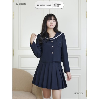 Set áo khoác cổ thủy thủ mix chân váy xếp ly BIGSIZE (55kg đến 95kg) - 25DBD128 - [BU Bigsize Young]