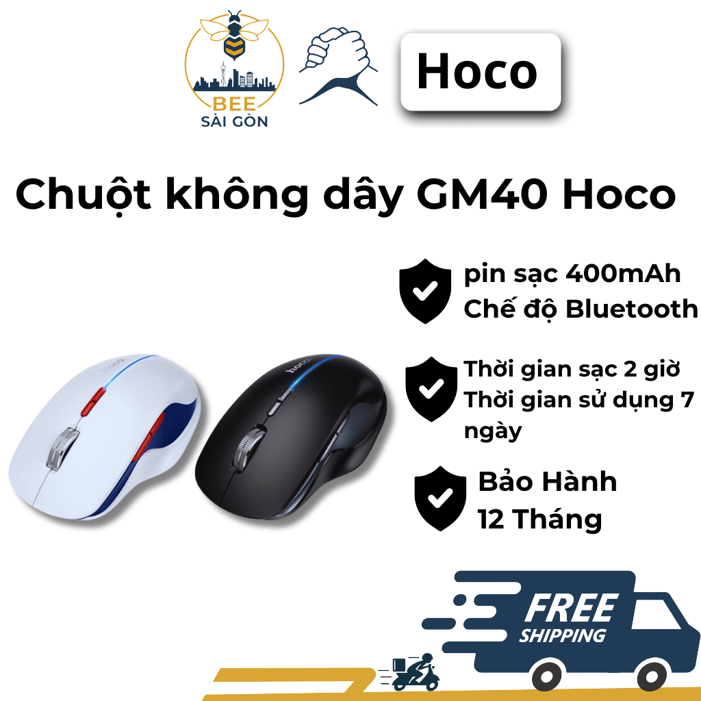 Chuột không dây - Hoco - GM40 Có Chế độ Bluetooth + Sóng 2.4G, Tích Họp Pin Sạc 400mAh, đèn LED.