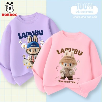 Áo thun dài tay bé gái BOBDOG BST Labubu cổ tròn chất liệu cotton mềm nhẹ thoáng mát cho bé