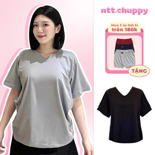 Áo thun cổ tim form rộng - Thun 2 chiều, cotton 100% - Freesize dưới 75kg - Thoáng mát, thấm hút tốt - Basic, nhiều màu