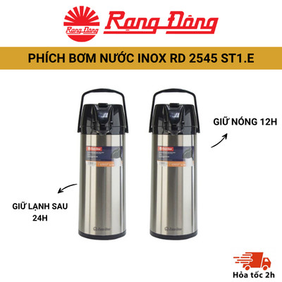 Phích Bơm Nước Inox Rạng Đông 2.5 Lít RD 2545 ST1.E Ruột thủy tinh cao cấp Giữ nóng sau 12h và giữ lạnh sau 24h