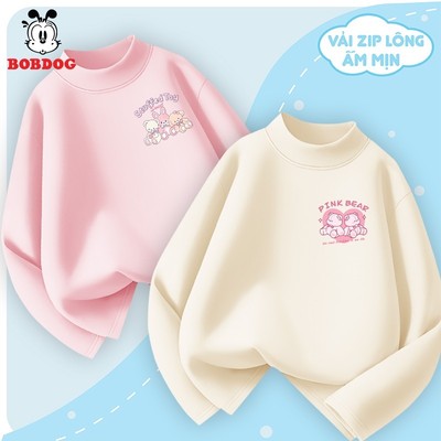 Áo giữ nhiệt cho bé gái BOBDOG, áo thun giữ nhiệt dài tay cổ 3 phân in hình Gấu Thỏ cute cho bé