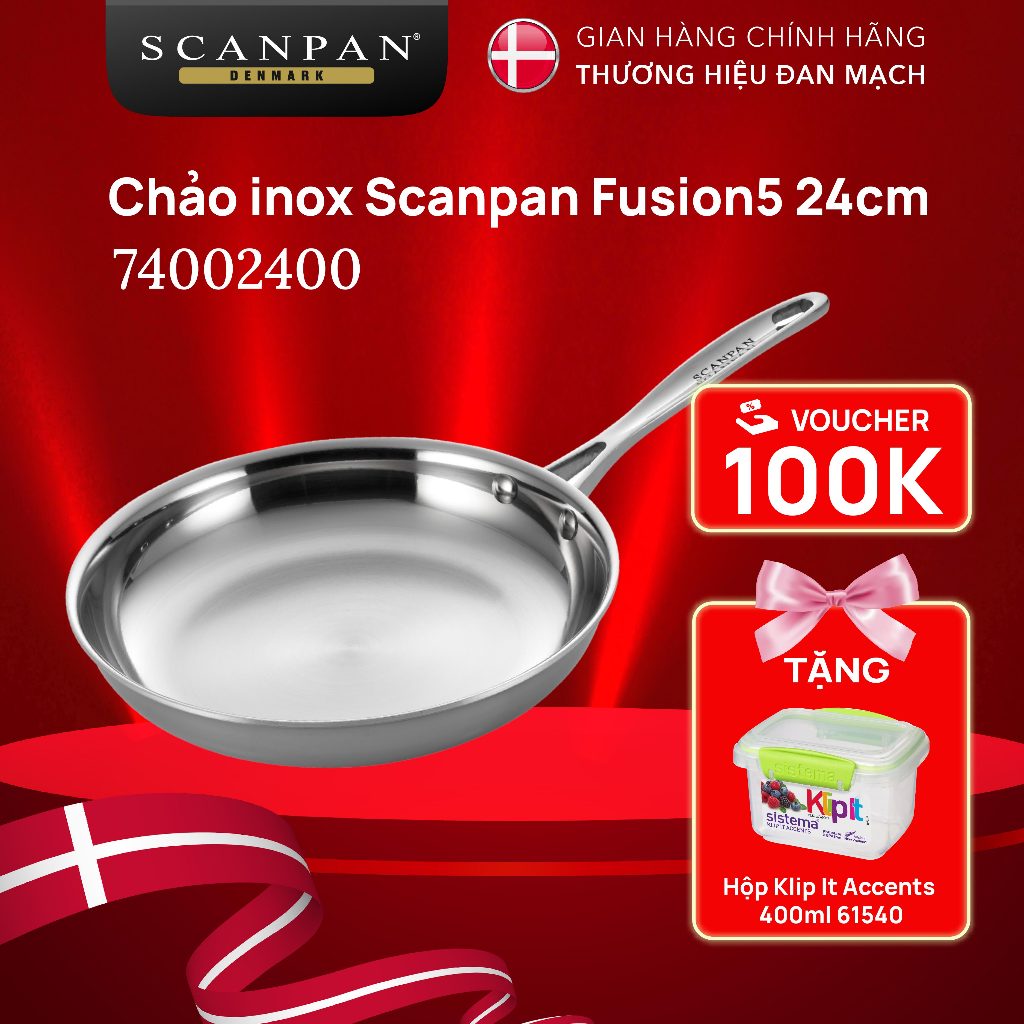 Chảo inox nguyên khối SCANPAN FUSION5 74002600 5 Lớp, Dày Dặn, Dùng Cho Bếp Từ - Hàng Chính Hãng
