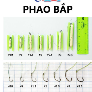 Combo 5 bộ phao bắp lưỡi tóm sẵn, câu sặc, cá rô, cá lóc, cá trê-bộ phao câu cá tóm sẵn