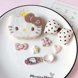 Mi Thuy Store Bộ sticker jibit charm gắn dép lỗ 7 chi tiết hình mèo kitty nâu phối nơ chấm bi BỘ CHARM KITTY NÂU