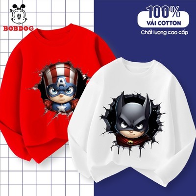 Áo thun dài tay bé trai BOBDOG  in hình siêu anh hùng cổ tròn chất liệu cotton mềm mịn co