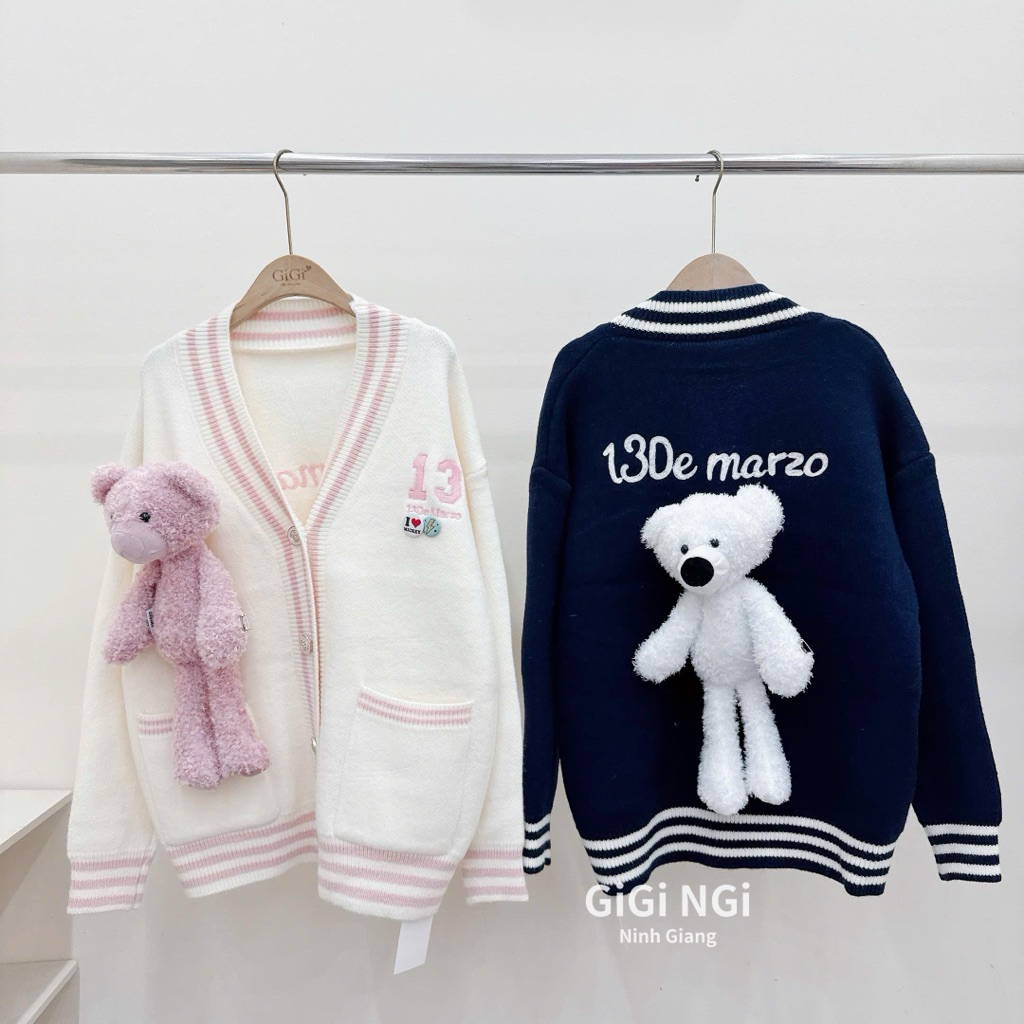 Áo khoác cadigan len 13DMZ đính gấu bông to