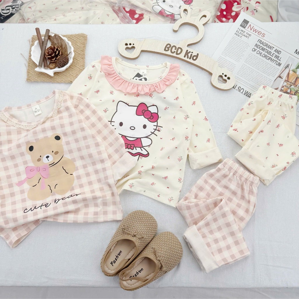 Bộ dài tay thu đông bé gái hoạ tiết gấu Kitty xinh yêu size 7-26kg - Hana House