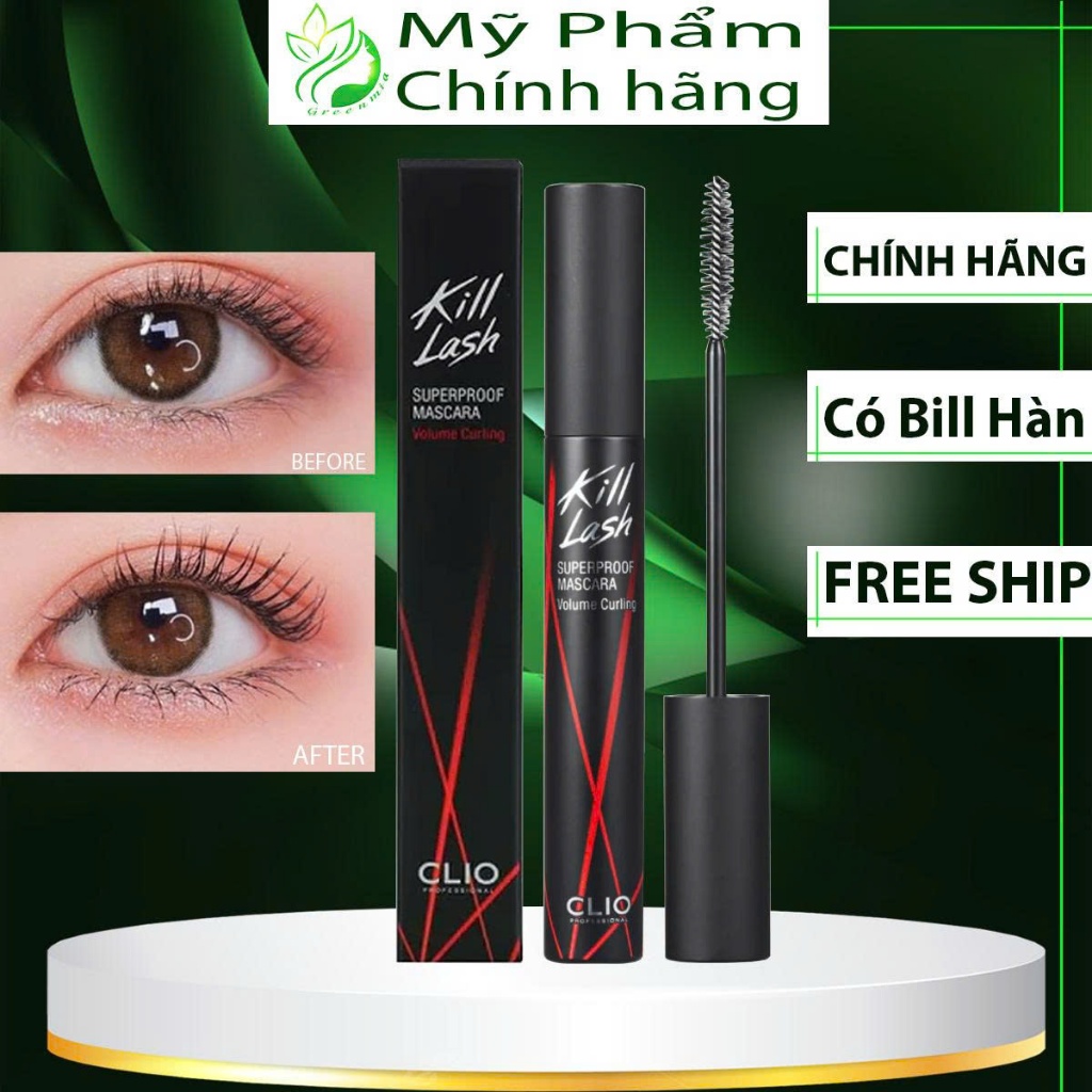 Mascara Chuốt Mi Clio Làm Cong Mi Chống Trôi Clio Kill Lash Superproof Mascara 7G 02 dày và cong