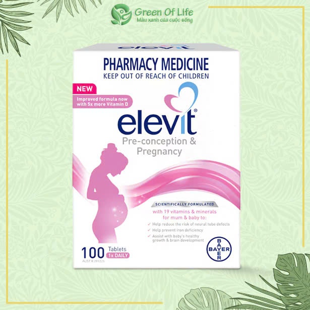 GREENOFLIFE - Vitamin Tổng Hợp Elevit cho bà bầu, Elevit Pre-conception & Pregnancy hộp 100 viên