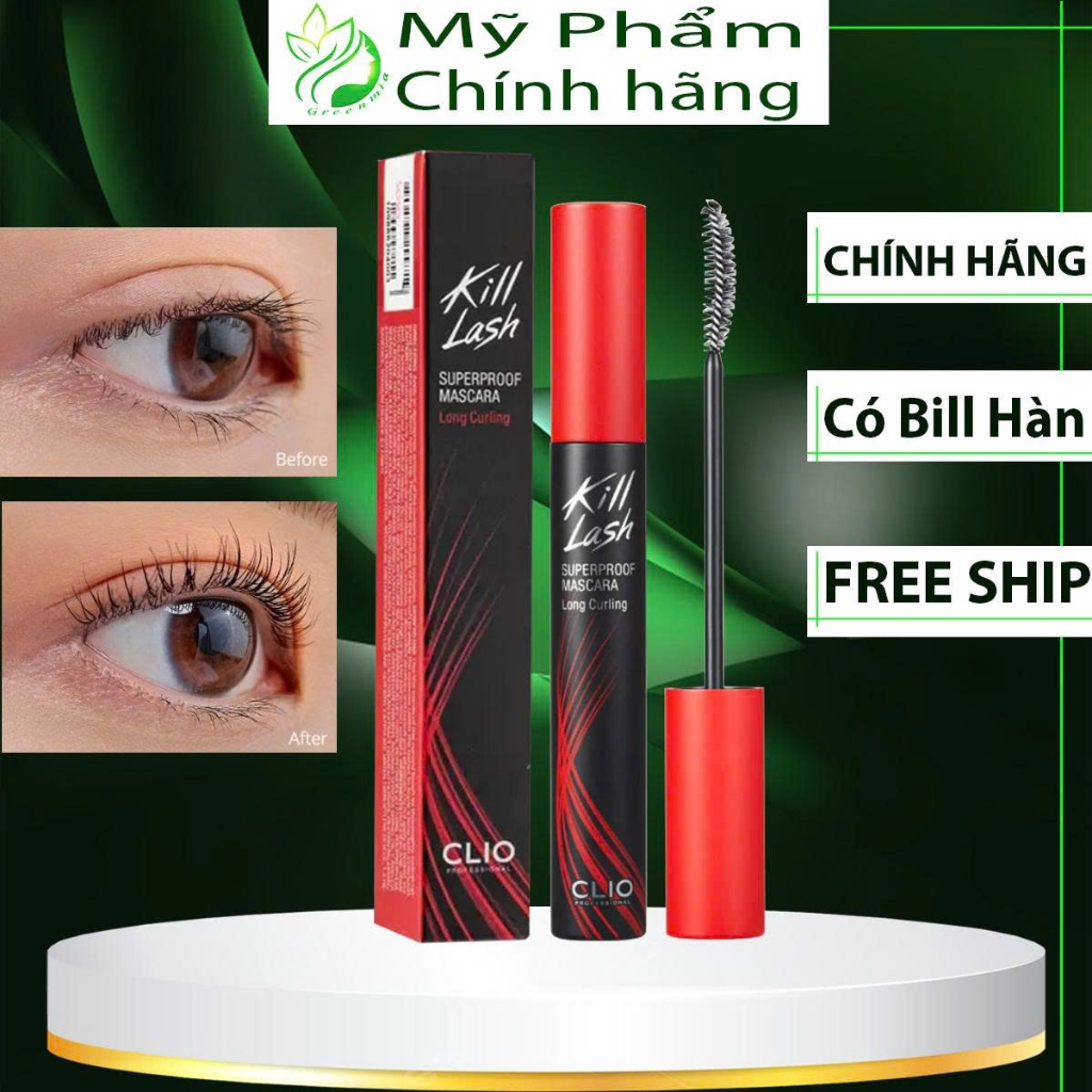 Mascara Chuốt Mi Clio Làm Cong Mi Chống Trôi Clio Kill Lash Superproof Mascara 7G 01 dài và cong