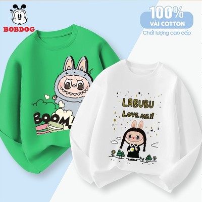 Áo thun dài tay bé trai BOBDOG BST Labubu cute cổ tròn chất liệu cotton mềm nhẹ thoáng mát cho bé
