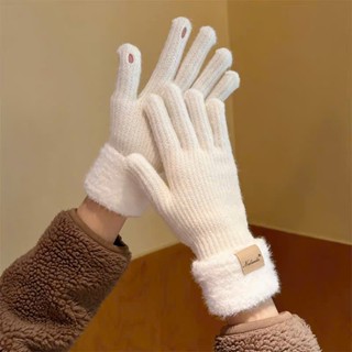 Mã e11 Găng tay len dày lót lông mềm ấm áp, cổ phối trắng xinh xắn, co giãn tốt, hở ngón linh hoạt nhiều màu dễ phối đồ