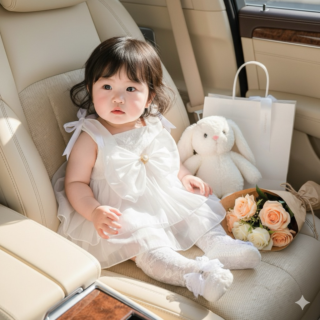 Body váy ren Nhật trắng 2 dây buộc nơ cho bé 5-12kg