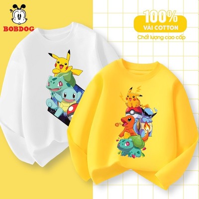 Áo thun dài tay bé trai BOBDOG bst pokemon cổ tròn chất liệu cotton co dãn 4 chiều cho bé