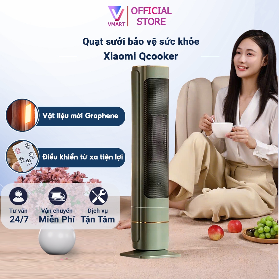 Máy sưởi Xiaomi Qcooker, Quạt sưởi gốm công suất lớn 2200W, 3 mức nhiệt, cảm ứng hẹn giờ, điều khiển