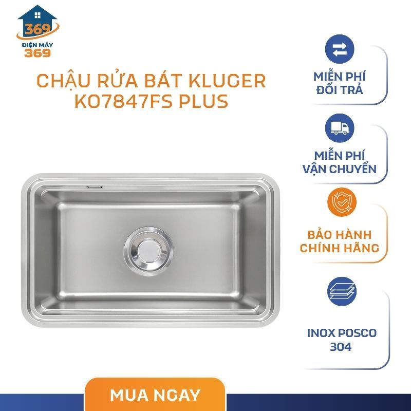 Chậu Rửa Bát Kluger KO7847FS Plus – Thép Không Gỉ 304, Chống Trầy Xước, Dễ Vệ Sinh – SMC