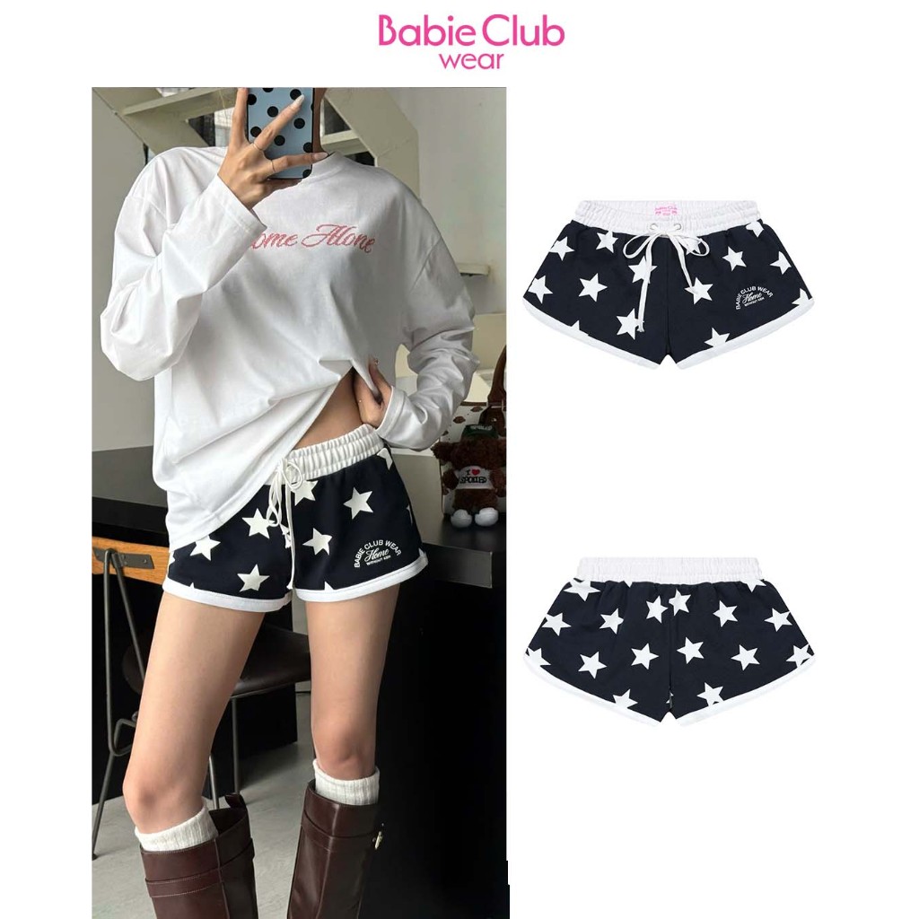 BABIE CLUB | QUẦN SHORT NỮ THỂ THAO XANH NAVY IN HÌNH NGÔI SAO - SUPER STAR SHORT