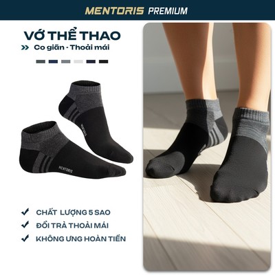 Tất nam cổ ngắn Mentoris Chất Liệu Cotton Mềm Mịn, Không Gião, Kháng Khuẩn Chống Thối Cực Tốt MTN01