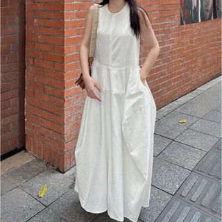   HÀNG CÓ SẴN  Váy dài màu trắng ba lỗ form lớn FULL WHITE phong cách Hàn Quốc 