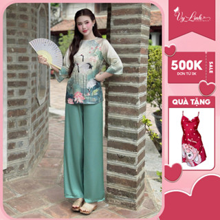  Bộ lam gấm in 3D xẻ tà Vy Linh tay lỡ chất liệu gấm phối lụa latin thoáng mát không bai nhão thấm hút mồ hôi s1325 3D 