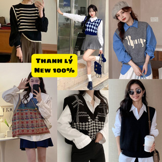  Áo gile nữ  Thanh Lý NEW 100%  áo len nữ freesize cổ v phối viền tiểu thư phong cách trẻ trung K-9 