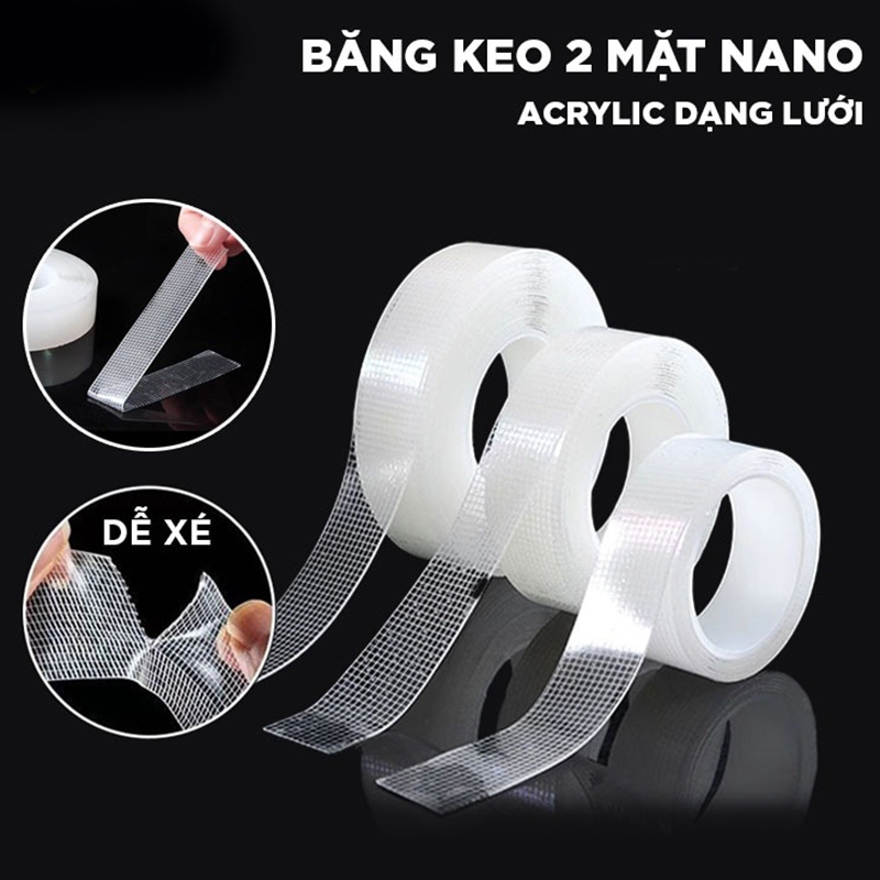 Băng keo nano lưới thủy tinh siêu dính bản 3cm*1m/3m/5m Băng keo nano trong suốt sợi thủy tinh