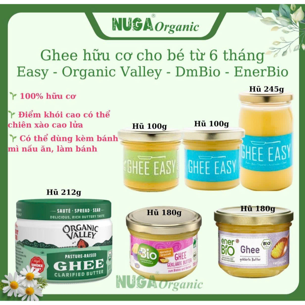 Bơ Ghee hữu cơ (Organic Ghee Butter) - Organic Valley, DmBio, Ener Bio & Ghee Easy - 100g, 180g & 21