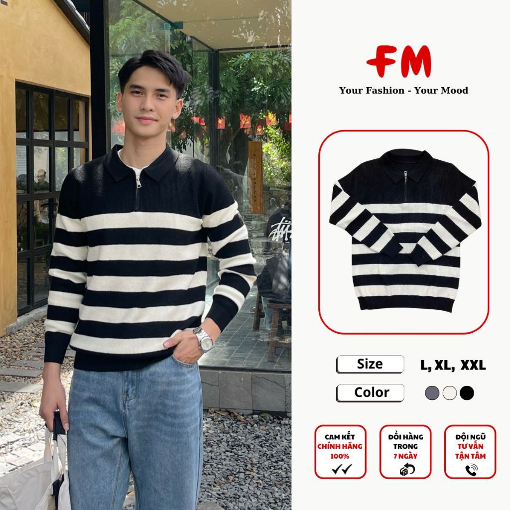 Áo Len Nam Sọc Ngang FMSTYLE SHOP - Thiết Kế Trẻ Trung, Khoá Kéo Mượt Mà, Giữ Ấm Tốt 25100694