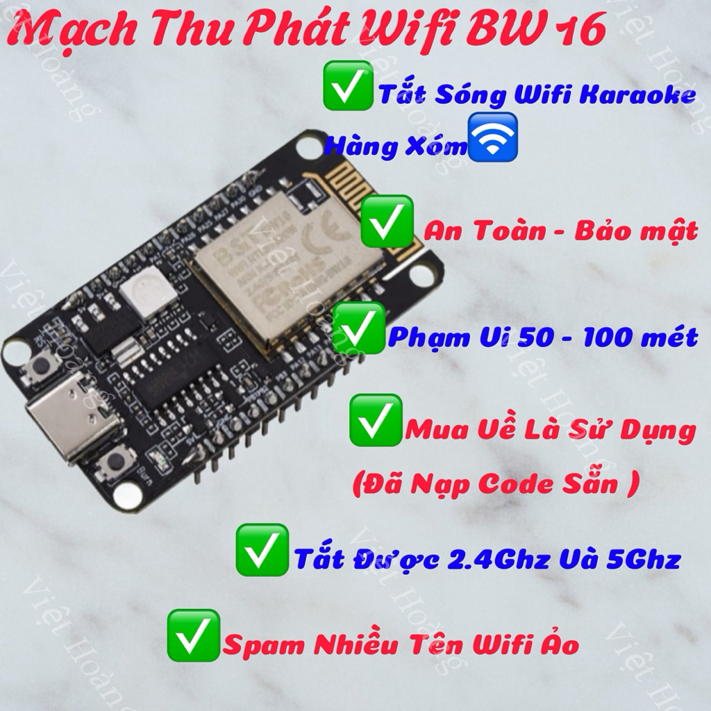 Module Thu Phát Wifi BW16 RTL8720DN (2.4GHz và 5GHz) NẠP Sẵn Code