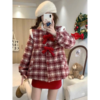  SẴN  BIGSIZE L-4XL  Set Đầm Bigsize Nữ Áo Khoác Dạ Nữ Kẻ Sọc Đỏ Phối Kèm Chân Váy Giáng Sinh Tết Đỏ Thu Đông 2025 