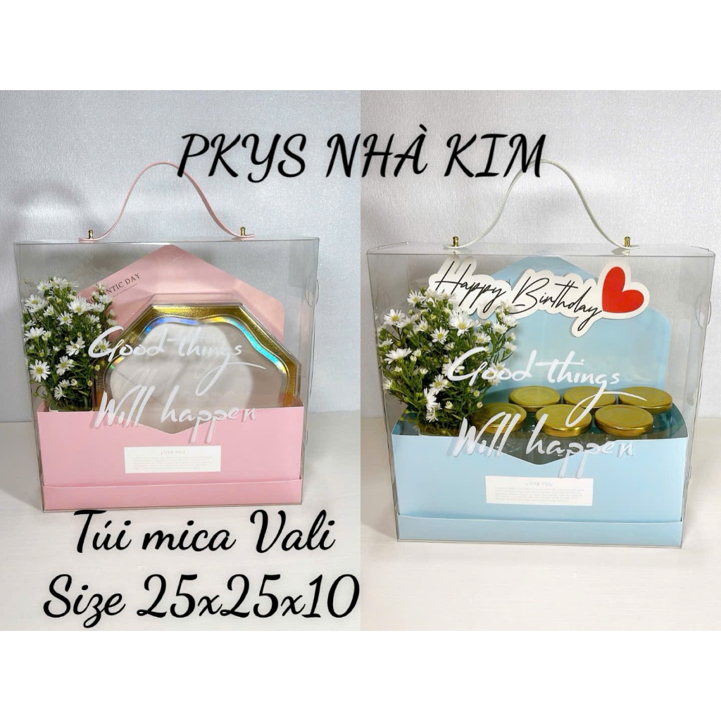 Combo 5 - 10 Hộp Túi mica bìa thư VALI size 25x25x10 đựng yến hũ, hoa quả, trang trí giỏ quà tặng