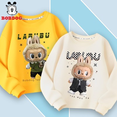 Áo cho bé trai BOBDOG, áo dài tay in hình Labubu dễ thương, sweater cho bé vải da cá ấm áp thoải mái