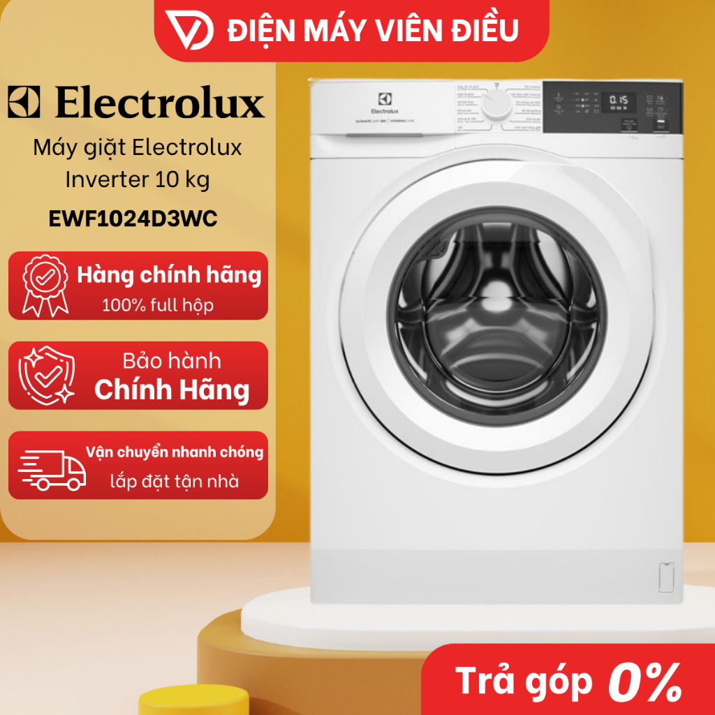 [FREESHIP NGHỆ AN] EWF1024D3WC - Máy giặt Electrolux Inverter 10 kg EWF1024D3WC - Bền bỉ. giặt sạch