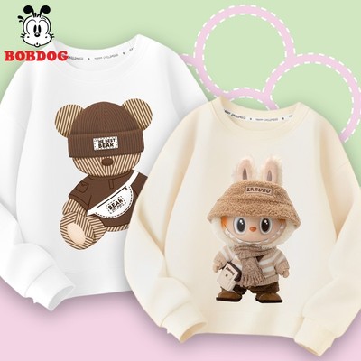 Áo nỉ bé gái BOBDOG áo dài tay cổ tròn chất cotton da cá mềm mịn in hình labubu dễ thương cho bé
