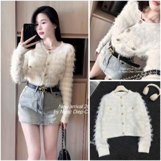  Áo khoác len cardigan khuy cúc trắng len lông bánh bèo tiểu thư mẫu mới thu đông hàng QC 