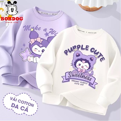Áo nỉ cho bé gái BOBDOG áo dài tay da cá cotton ấm áp co giãn in hình Kurumi dễ thương cho bé