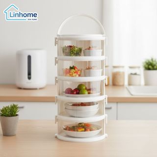  Lồng bàn 5 tầng đựng thức ăn tiện lợi có quai xách và lỗ thoát khí lồng bàn năm tầng cao cấp 