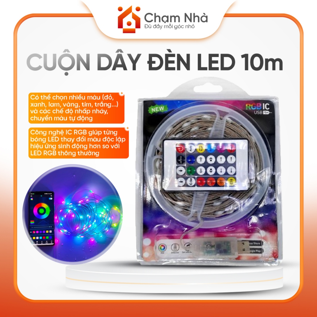Chạm Nhà Cuộn Dây Đèn Nhấp Nháy Trang Trí, Dây Đèn LED RGB 10m Có Remote Đổi Màu, Đa Màu USB RGB