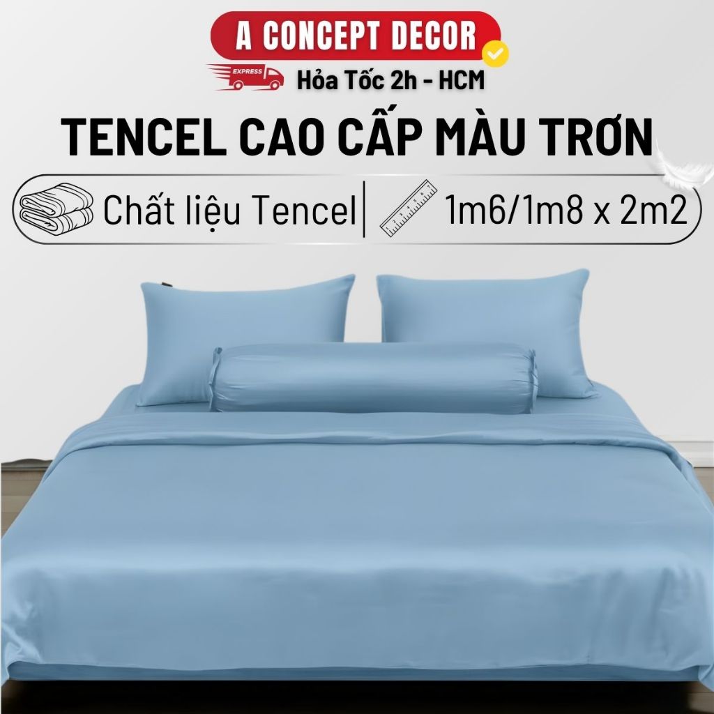 Bộ Chăn Ga Gối Cotton Tencel 60s A Concept Decor Ga Cao Cấp Mát Bộ Drap Giường 5 Món 4 Món Trơn Tối 