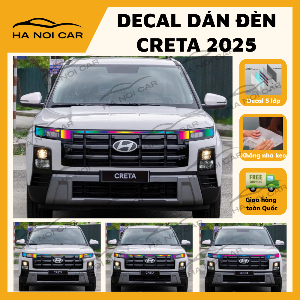 Tem dán đèn CRETA 2025(2 bên), Decal dán đổi màu đèn CRETA 2025 ,decal 3 lớp không phai màu, không n