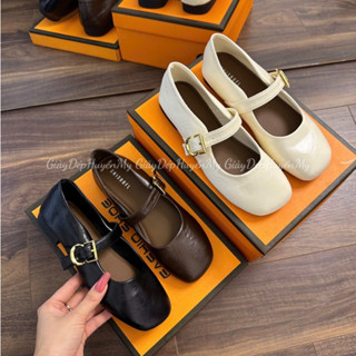 [ Giày Dép Huyền My ] Giày búp bê nữ da lì mềm quai ngang phối khuy cạnh hàng cao cấp full hộp ( LT46 )