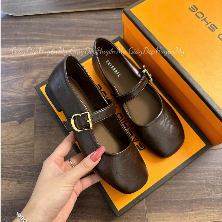 [ Giày Dép Huyền My ] Giày búp bê nữ da lì mềm quai ngang phối khuy cạnh hàng cao cấp full hộp ( LT46 ) | BigBuy360 - bigbuy360.vn