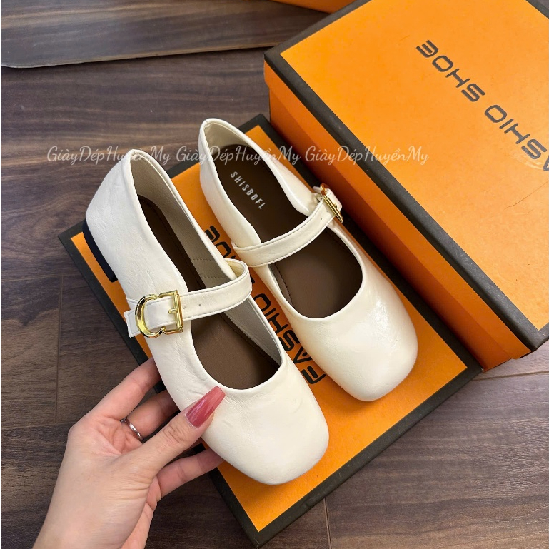 [ Giày Dép Huyền My ] Giày búp bê nữ da lì mềm quai ngang phối khuy cạnh hàng cao cấp full hộp ( LT46 ) | BigBuy360 - bigbuy360.vn