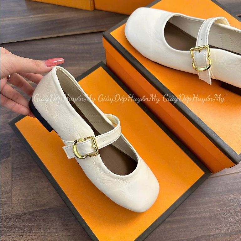 [ Giày Dép Huyền My ] Giày búp bê nữ da lì mềm quai ngang phối khuy cạnh hàng cao cấp full hộp ( LT46 ) | BigBuy360 - bigbuy360.vn