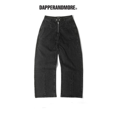 Quần Jean Ống Rộng DAPPERANDMORE "FRONT ZIP DENIM PANTS WASHED" - Đen