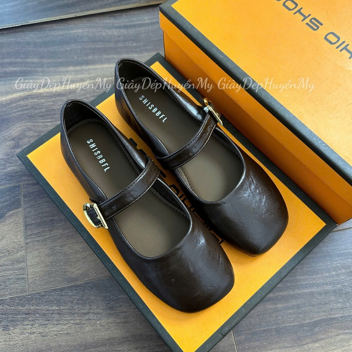[ Giày Dép Huyền My ] Giày búp bê nữ da lì mềm quai ngang phối khuy cạnh hàng cao cấp full hộp ( LT46 ) | BigBuy360 - bigbuy360.vn
